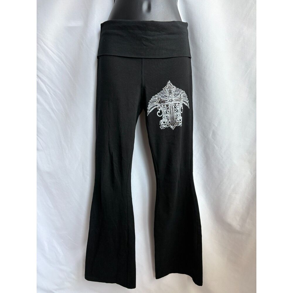 Urban Weekend Size M Cotton Rhinestone Bootcut Pants Leggings Foldover Waist